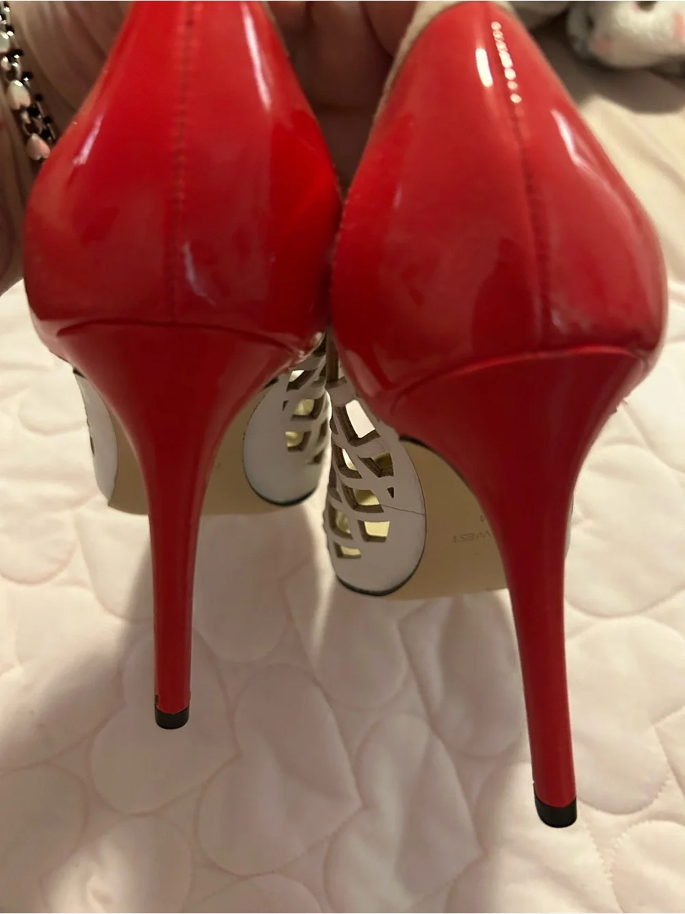 Nine West Red Patent Pointed-Toe Cutout Pumps